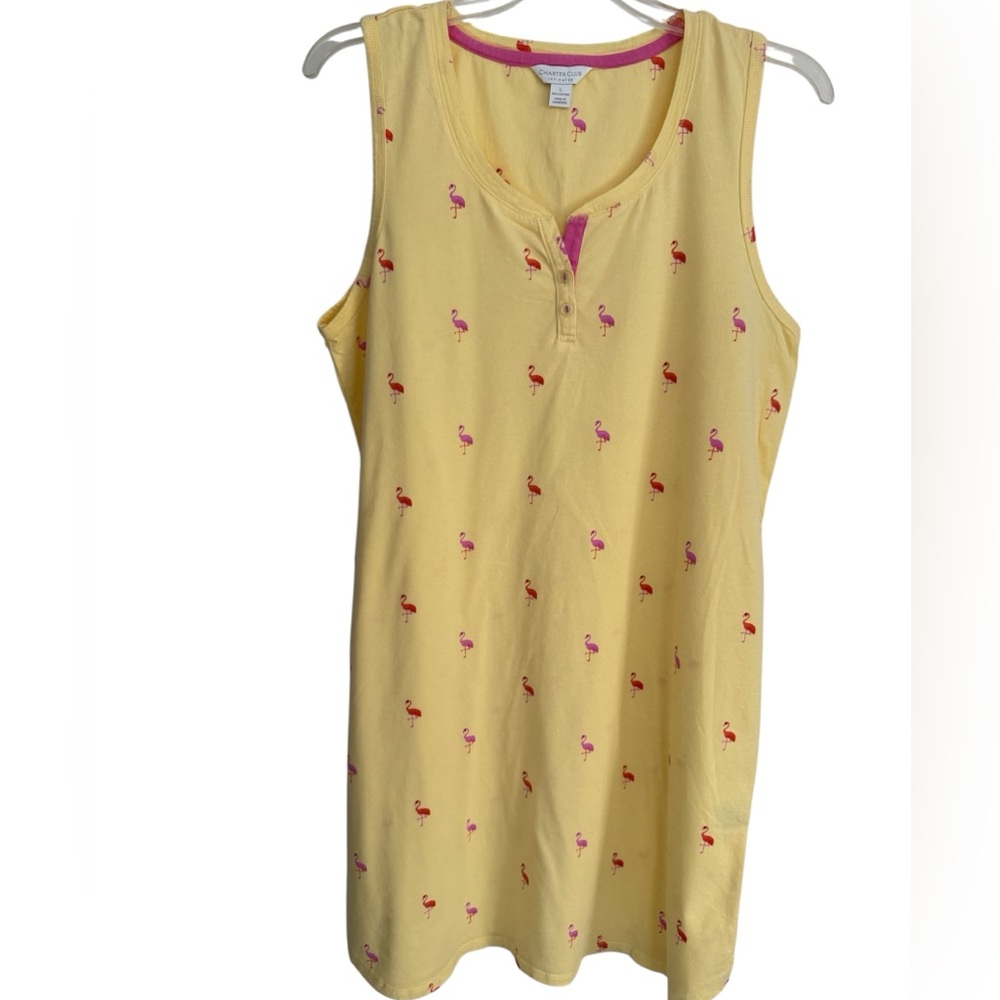 Charter Club Sleeveless Nightgown Yellow/Flamingos 100% Cotton